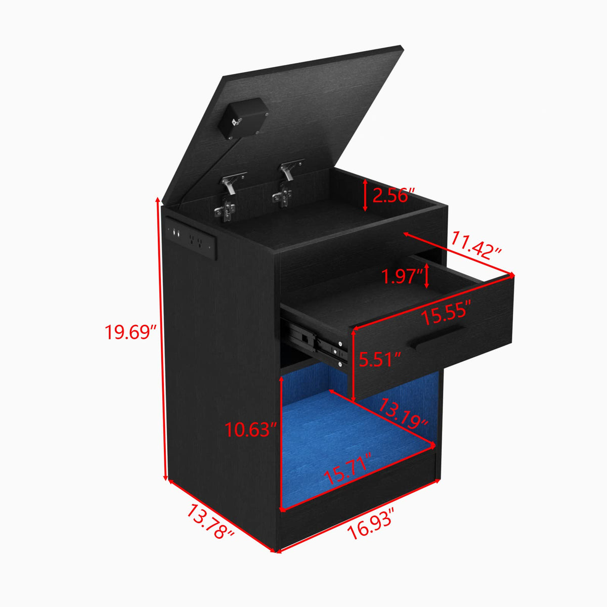Auromie Nightstand with Charging Station and LED Lights, Concealment Furniture with RFID Lock Cabinet