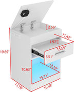 Auromie Nightstand with Charging Station and LED Lights, Concealment Furniture with RFID Lock Cabinet and Power Outlets, Bedside Table with Hidden Compartment for Valuables Storage, Black