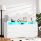 Auromie 9 Drawers Dresser, Double Modern Chest of Drawers with Power Outlet, Dresser TV Stand with Led Light Strip, Drawer Organizer for Bedroom, Living Room, Hallway (White, 9 Drawer)