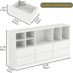 TV Stand with 6 Drawers & 7 Storage Cubbies, LED Lights Entertainment Center with Power Outlet, 63" TV Cabinet with Adjustable Open Storage Shelf, Modern TV Media Console for Living Room (White)