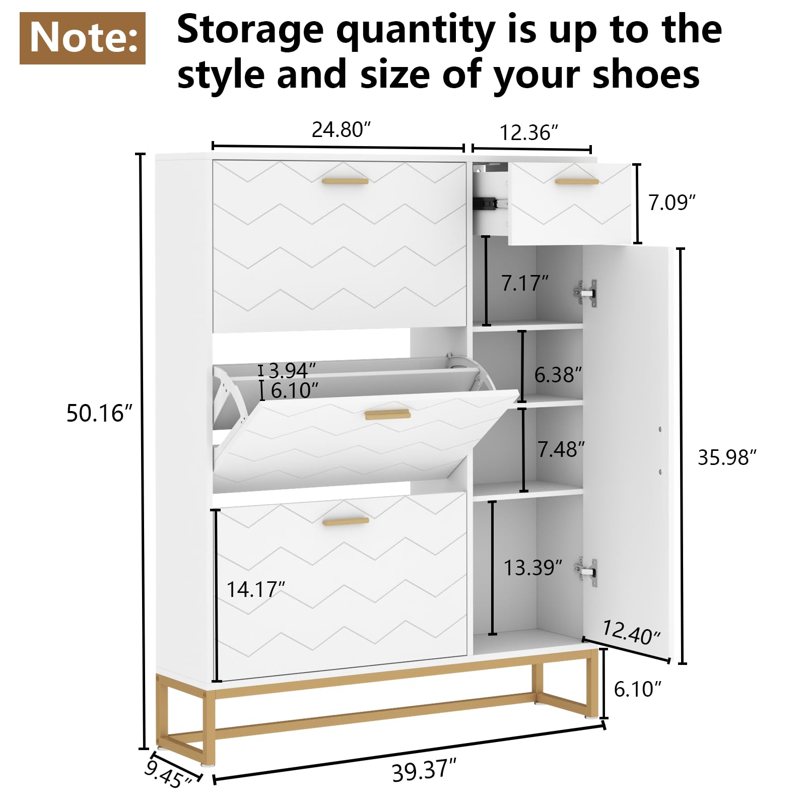 Auromie Tipping Bucket Shoe Storage Cabinet with 2 Flip Drawers, Modern Entryway Shoe Rack with Storage Top Cubby, Narrow Slim Hidden Organizer with Doors, Freestanding (Black)
