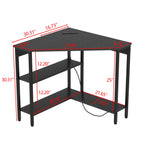 Auromie Corner Desk with Charging Station & LED Light, Triangle Corner Desk with Monitor Stand & Keyboard Tray