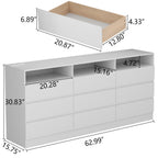 Auromie 9 Drawers Dresser, Double Modern Chest of Drawers with Power Outlet, Dresser TV Stand with Led Light Strip, Drawer Organizer for Bedroom, Living Room, Hallway (White, 9 Drawer)