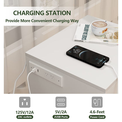 Auromie Nightstand with Charging Station and LED Lights, Concealment Furniture with RFID Lock Cabinet