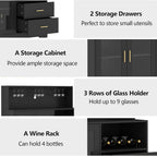 Bar Cabinet for Home with LED Light, Coffee Bar Cabinet with Wine & Glass Rack, Wine Cabinets with Drawers & Microwave Stand, Modern Liquor Cabinets for Kitchen, Living Room, Dining Room (Black)