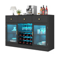 Bar Cabinet for Home with LED Light, Coffee Bar Cabinet with Wine & Glass Rack, Wine Cabinets with Drawers & Microwave Stand, Modern Liquor Cabinets for Kitchen, Living Room, Dining Room (Black)