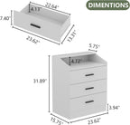 Nightstand with Charging Station and LED Lights, White Nightstand with Drawers, End Side Table with Open Storage Cubby, Modern Bedside Table for Bedroom, Night Stand Organizer Living Room (3 Drawers)