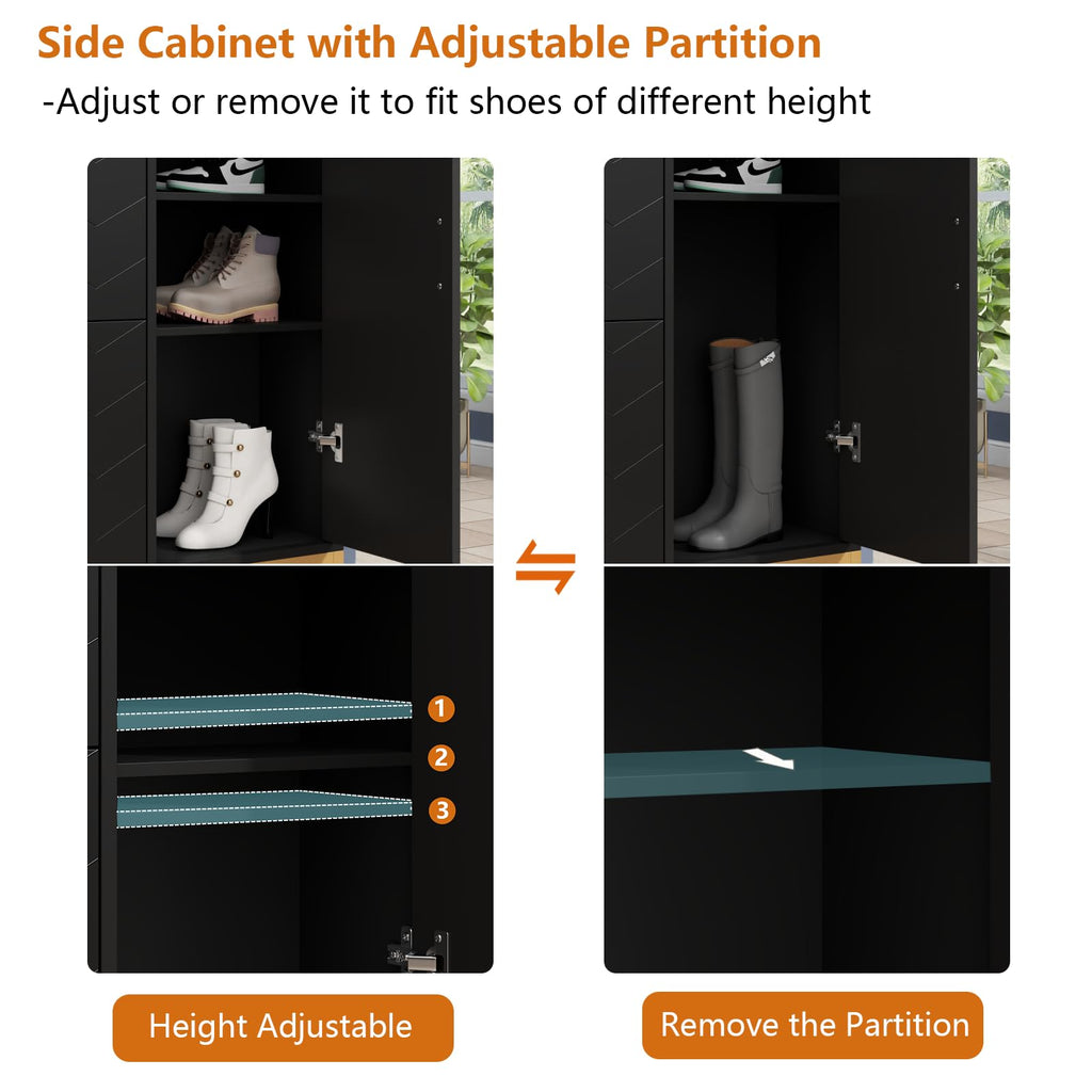 Auromie Tipping Bucket Shoe Storage Cabinet with 2 Flip Drawers, Modern Entryway Shoe Rack with Storage Top Cubby, Narrow Slim Hidden Organizer with Doors, Freestanding (Black)