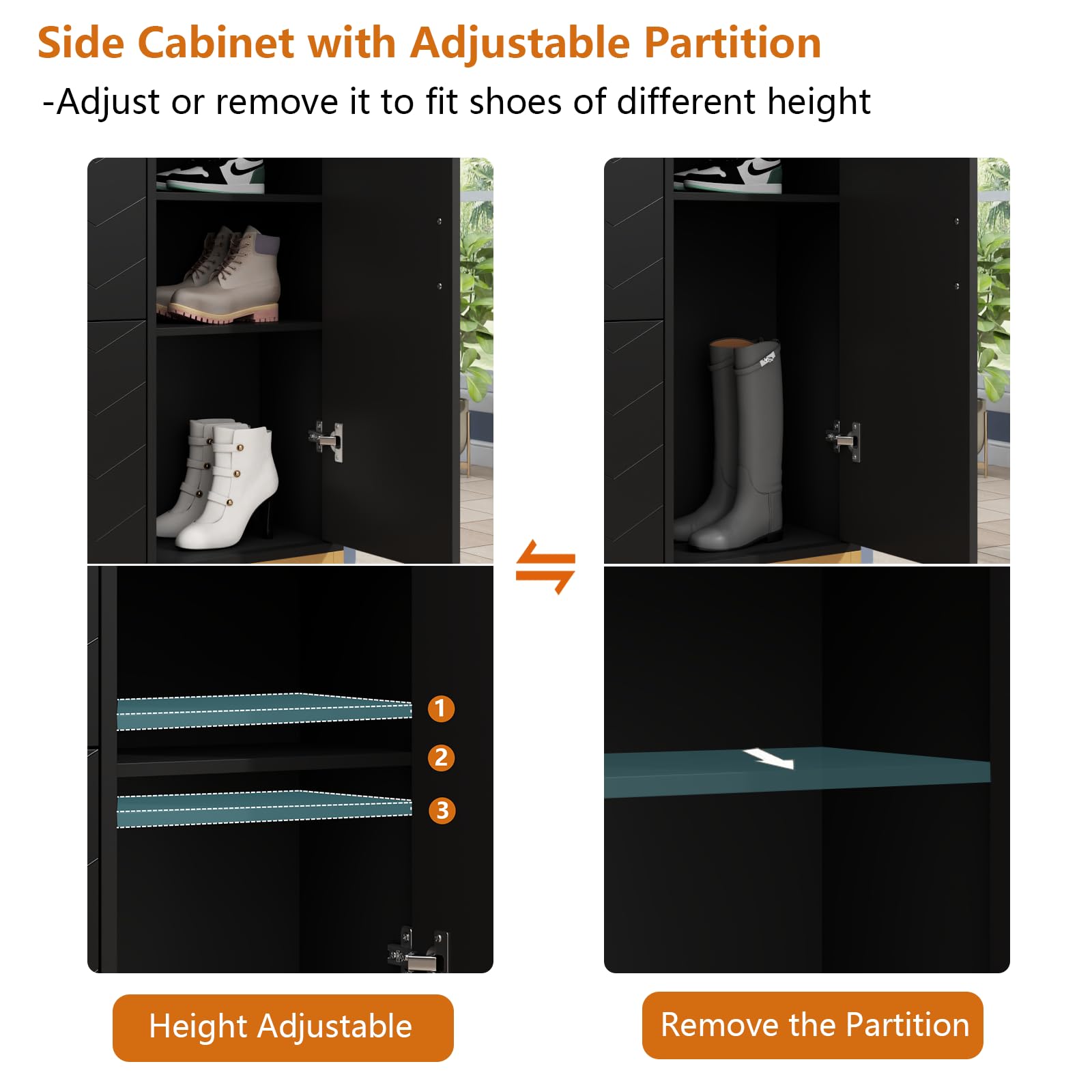 Auromie Tipping Bucket Shoe Storage Cabinet with 2 Flip Drawers, Modern Entryway Shoe Rack with Storage Top Cubby, Narrow Slim Hidden Organizer with Doors, Freestanding (Black)