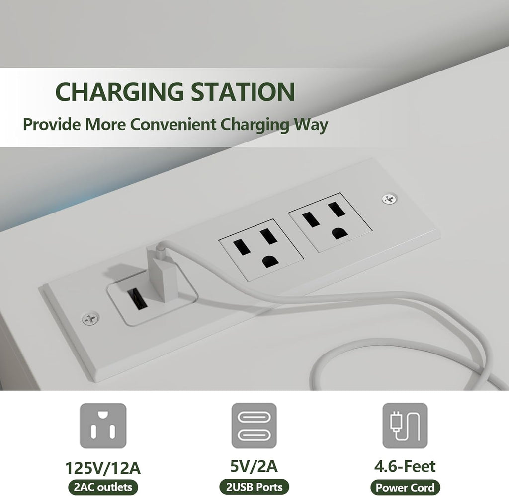 Auromie 9 Drawers Dresser, Double Modern Chest of Drawers with Power Outlet, Dresser TV Stand with Led Light Strip, Drawer Organizer for Bedroom, Living Room, Hallway (White, 9 Drawer)