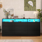 Auromie 9 Drawers Dresser, Double Modern Chest of Drawers with Power Outlet, Dresser TV Stand with Led Light Strip, Drawer Organizer for Bedroom, Living Room, Hallway (White, 9 Drawer)