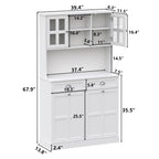 Double Tilt Out Trash Can Cabinet, 68" Tall Kitchen Pantry Storage Cabinet with 2 Drawers & Hutch & Microwave Coffee Stand, Freestanding 20 Gallon Trash Recycling Cabinets, Hidden Garbage Can Cabinets