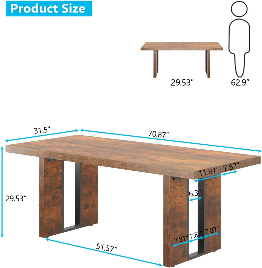 Auromie 71" Rustic Dining Table for 8, Farmhouse Dinner Table for 6 to 8, Rectangular Kitchen Table with Heavy Duty Legs for Dining Room (Retro)
