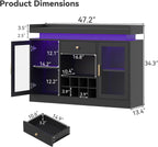 Wine Bar Cabinet with LED Light, Home Coffee Bar Cabinet with Wine and Glass Rack, Modern Sideboard Buffet w/ Storage Drawer & Shelves, Freestanding Liquor Cabinets for Living Room,Dining Room (Black)