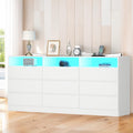 Auromie 9 Drawers Dresser, Double Modern Chest of Drawers with Power Outlet, Dresser TV Stand with Led Light Strip, Drawer Organizer for Bedroom, Living Room, Hallway (White, 9 Drawer)
