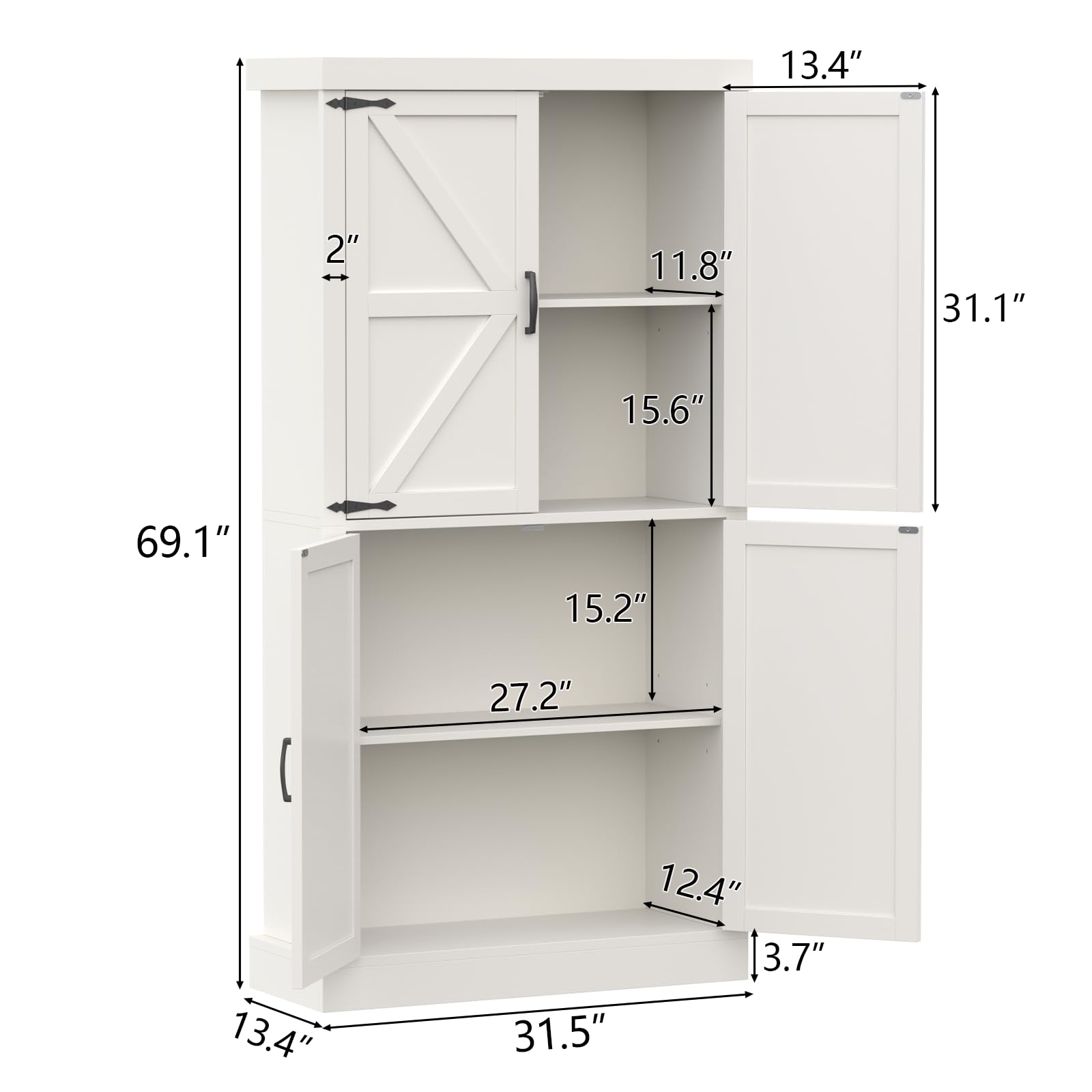 Farmhouse Kitchen Pantry Cabinet,69.1" Tall Kitchen Storage Cabinet with Adjustable Shelves,Modern Bathroom Storage Cabinets,Freestanding Floor Cabinets Cupboard for Living Room,Dining Room (White)