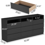 Auromie 9 Drawers Dresser, Double Modern Chest of Drawers with Power Outlet, Dresser TV Stand with Led Light Strip, Drawer Organizer for Bedroom, Living Room, Hallway (White, 9 Drawer)