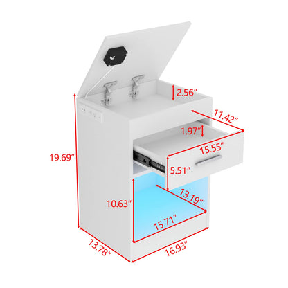 Auromie Nightstand with Charging Station and LED Lights, Concealment Furniture with RFID Lock Cabinet