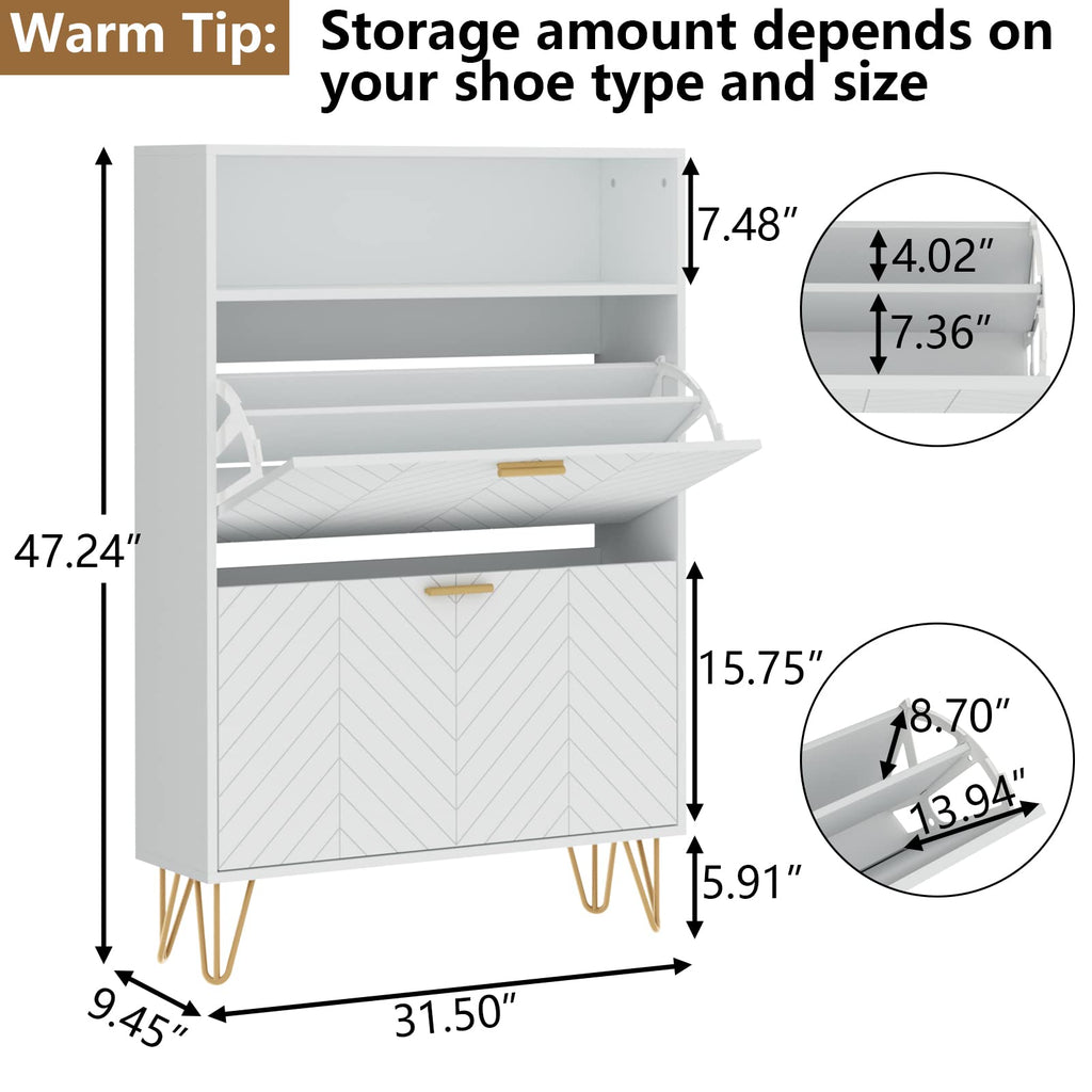 Auromie Tipping Bucket Shoe Storage Cabinet with 2 Flip Drawers, Modern Entryway Shoe Rack with Storage Top Cubby, Narrow Slim Hidden Organizer with Doors, Freestanding (Black)