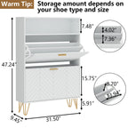 Auromie Tipping Bucket Shoe Storage Cabinet with 2 Flip Drawers, Modern Entryway Shoe Rack with Storage Top Cubby, Narrow Slim Hidden Organizer with Doors, Freestanding (Black)