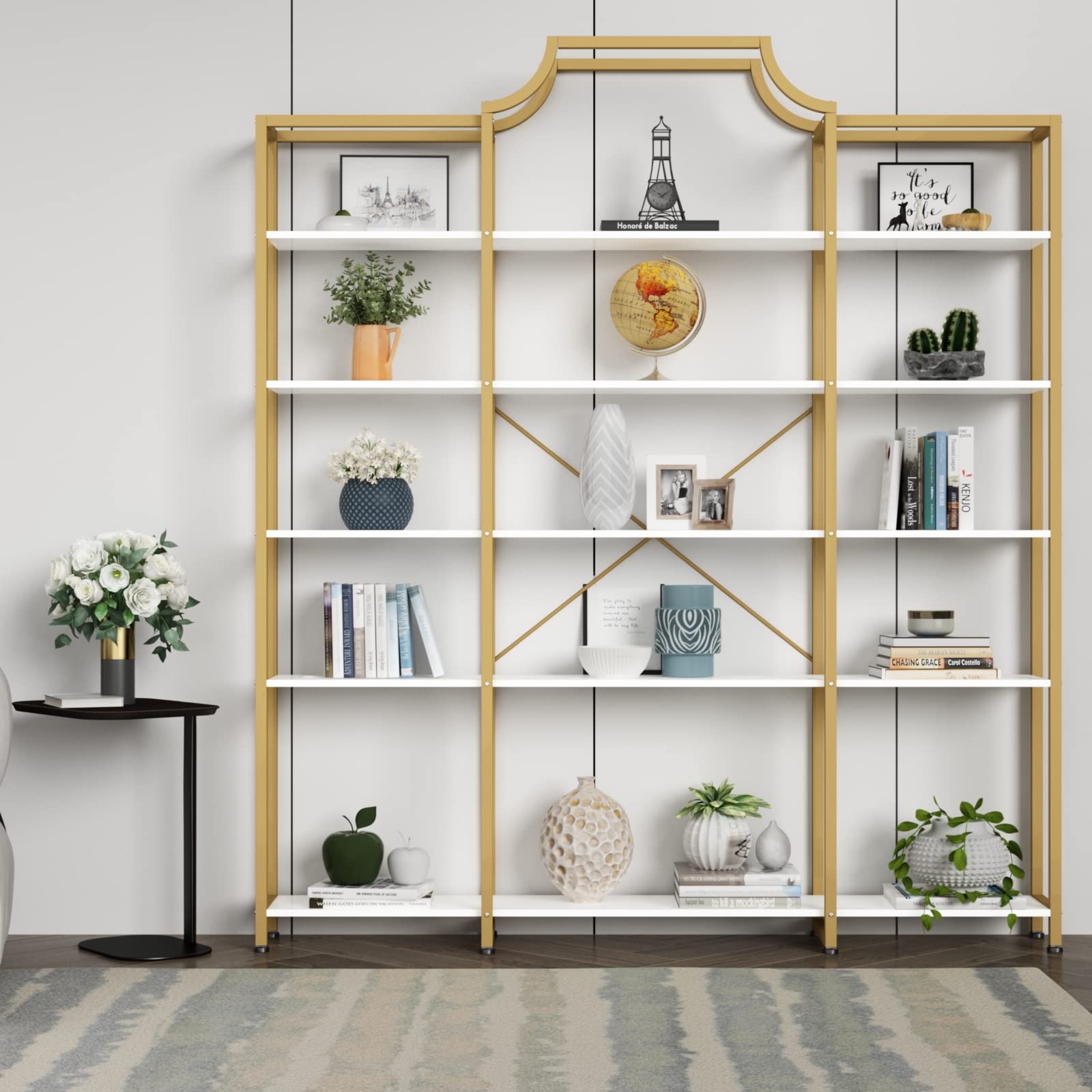 Auromie Triple Wide 5-Tier Bookshelf, 70.87" L x 79.13" H Extra Large Bookcase