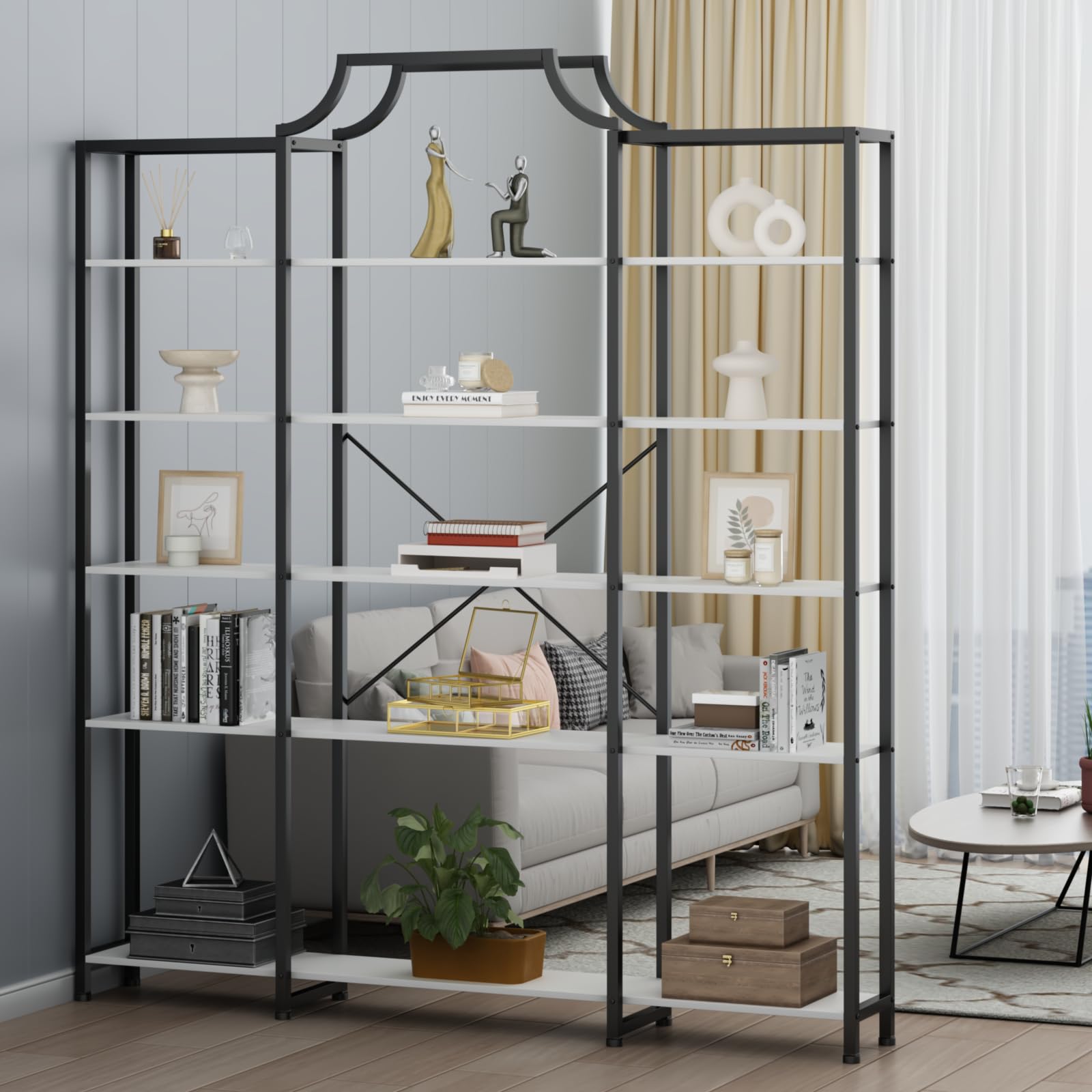 Auromie Triple Wide 5-Tier Bookshelf, 70.87" L x 79.13" H Extra Large Bookcase