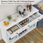 Auromie Wine Bar Cabinet with LED Light, Home Coffee Cabinet with Wine and Glass Rack, Kitchen Buffet Sideboard with Storage Drawers & Adjustable Shelves, Modern Liquor Cabinet with Glass Door (Black)