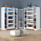 Auromie Shoe Storage Cabinet with 5 Drawers & 12 Shelves, Modern LED Shoe Rack & Handbag Storage Cabinet, Freestanding Shoes and Handbag Storage Organizer for Closet, Entryway, Living Room (White)