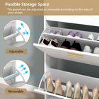 Auromie Tipping Bucket Shoe Storage Cabinet with 2 Flip Drawers, Modern Entryway Shoe Rack with Storage Top Cubby, Narrow Slim Hidden Organizer with Doors, Freestanding (Black)