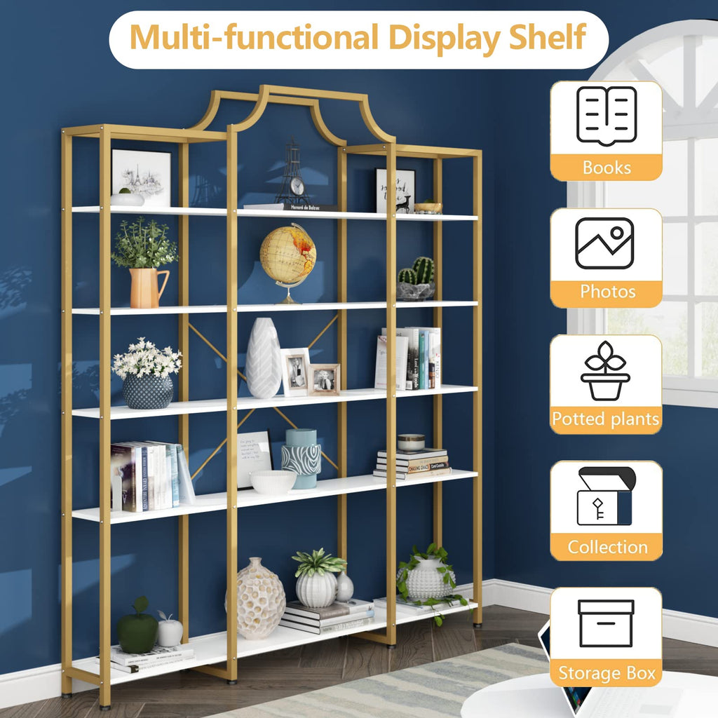 Auromie Triple Wide 5-Tier Bookshelf, 70.87" L x 79.13" H Extra Large Bookcase