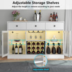 Auromie Wine Bar Cabinet with LED Light, Home Coffee Cabinet with Wine and Glass Rack, Kitchen Buffet Sideboard with Storage Drawers & Adjustable Shelves, Modern Liquor Cabinet with Glass Door (Black)