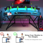 Auromie 72" Gaming Desk with Power Outlets & LED Lights, Computer Desk with Monitor Stand & Storage Shelves, Large Wing-Shaped Computer Table with Keyboard Tray & RGB Mouse Pad for Home Office