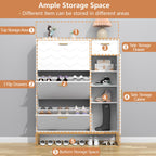 Auromie Tipping Bucket Shoe Storage Cabinet with 2 Flip Drawers, Modern Entryway Shoe Rack with Storage Top Cubby, Narrow Slim Hidden Organizer with Doors, Freestanding (Black)