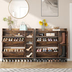 Auromie Rustic Plus: Free Standing Shoe Organizer with 2 Flip Drawers and Adjustable Side Cabinet for Narrow Entryway and Living Room