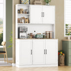 71" Tall Kitchen Pantry Cabinet, Kitchen Pantries with 3 Pull-out Drawers, Storage Cabinets with Hutch & Door Shelves & Microwave Coffee Stand, Pantry Organizer for Dining Room, Living Room (White)