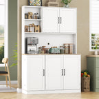 71" Tall Kitchen Pantry Cabinet, Kitchen Pantries with 3 Pull-out Drawers, Storage Cabinets with Hutch & Door Shelves & Microwave Coffee Stand, Pantry Organizer for Dining Room, Living Room (White)