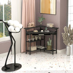 Auromie Corner Desk with Charging Station & LED Light, Triangle Corner Desk with Monitor Stand & Keyboard Tray