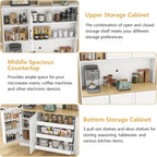 71" Tall Kitchen Pantry Cabinet, Kitchen Pantries with 3 Pull-out Drawers, Storage Cabinets with Hutch & Door Shelves & Microwave Coffee Stand, Pantry Organizer for Dining Room, Living Room (White)