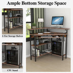 Auromie Corner Desk with Charging Station & LED Light, Triangle Corner Desk with Monitor Stand & Keyboard Tray
