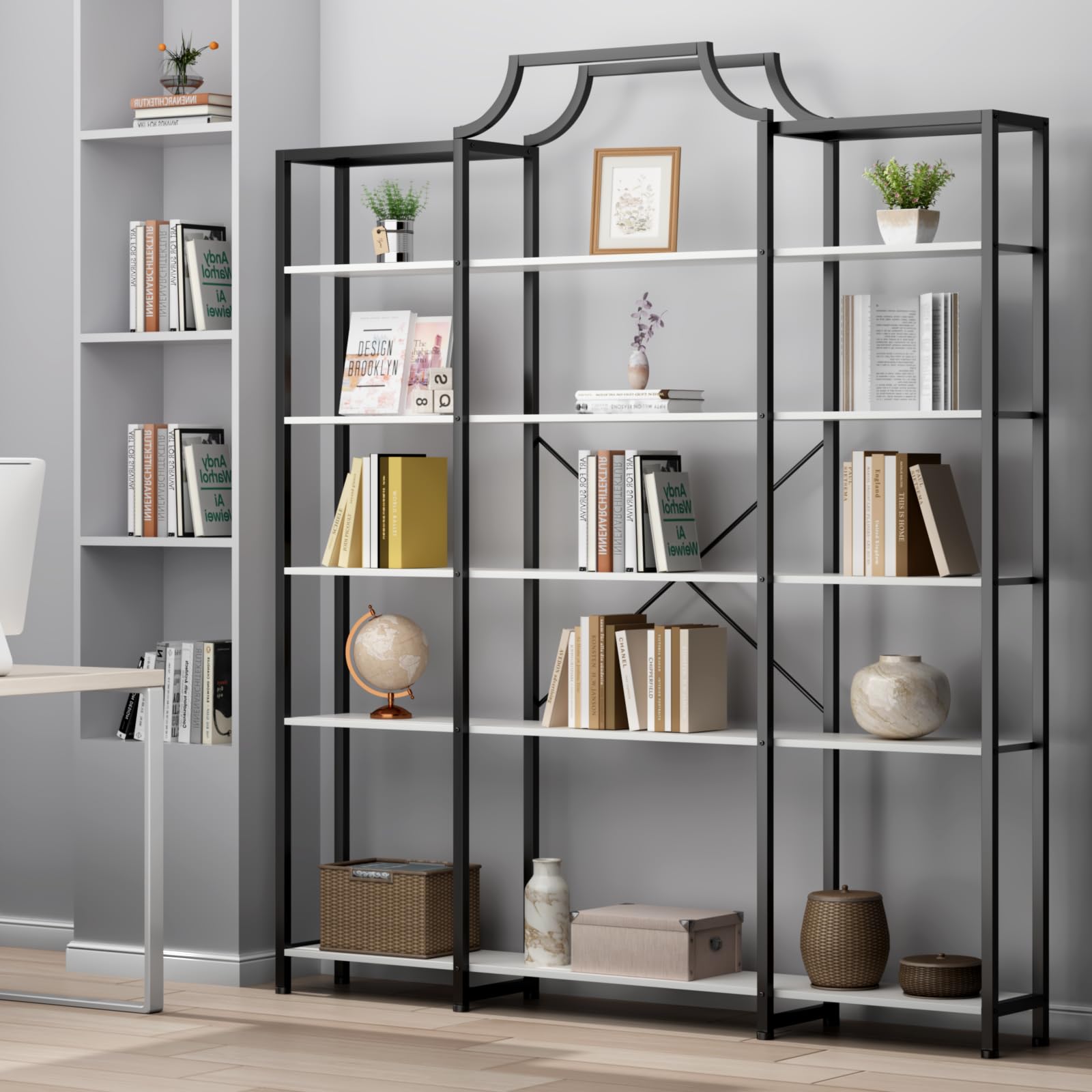Auromie Triple Wide 5-Tier Bookshelf, 70.87" L x 79.13" H Extra Large Bookcase