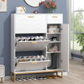 Auromie Tipping Bucket Shoe Storage Cabinet with 2 Flip Drawers, Modern Entryway Shoe Rack