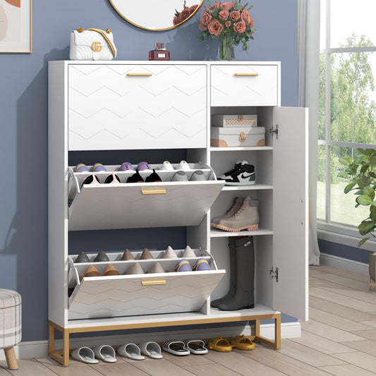 Auromie Tipping Bucket Shoe Storage Cabinet with 2 Flip Drawers, Modern Entryway Shoe Rack