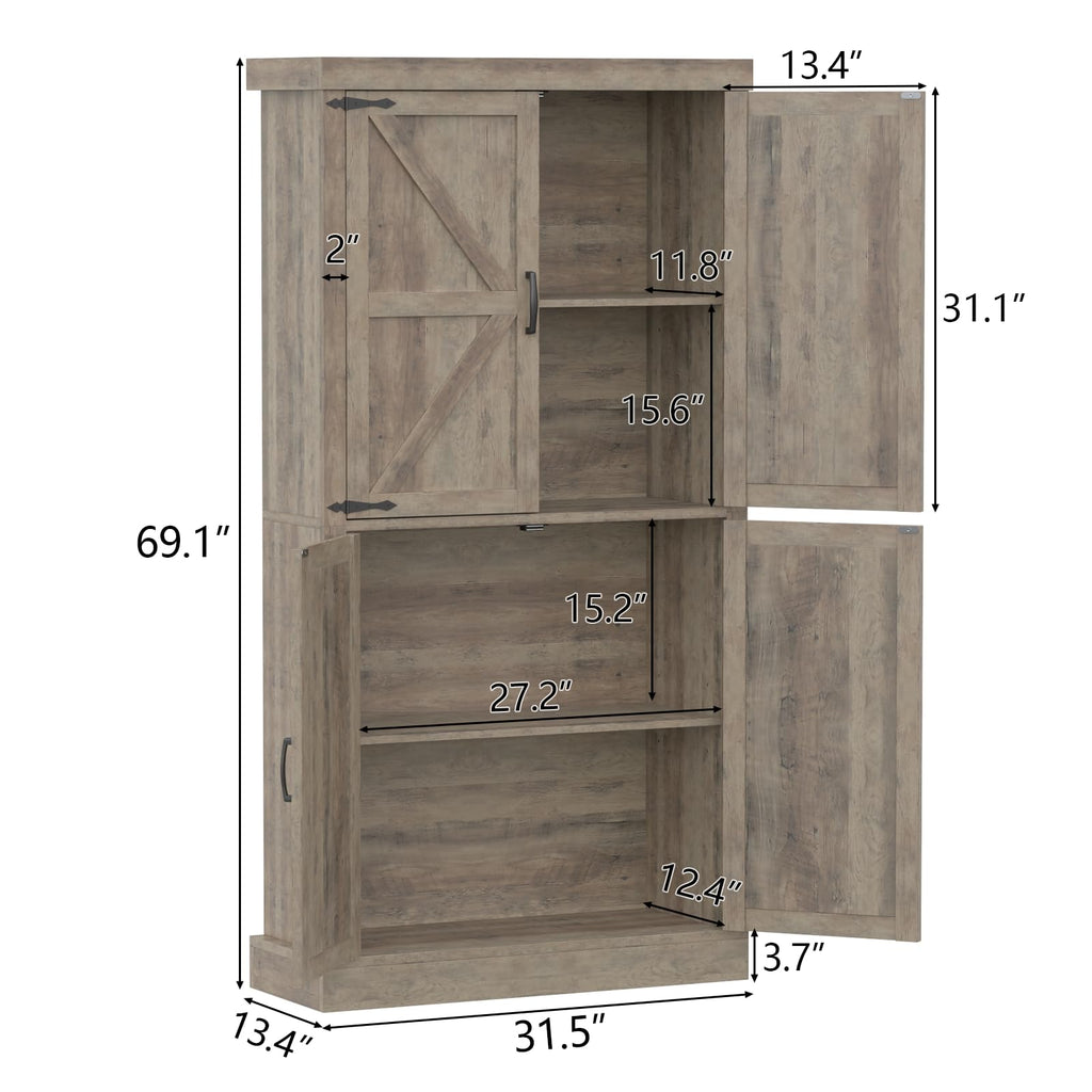 Farmhouse Kitchen Pantry Cabinet,69.1" Tall Kitchen Storage Cabinet with Adjustable Shelves