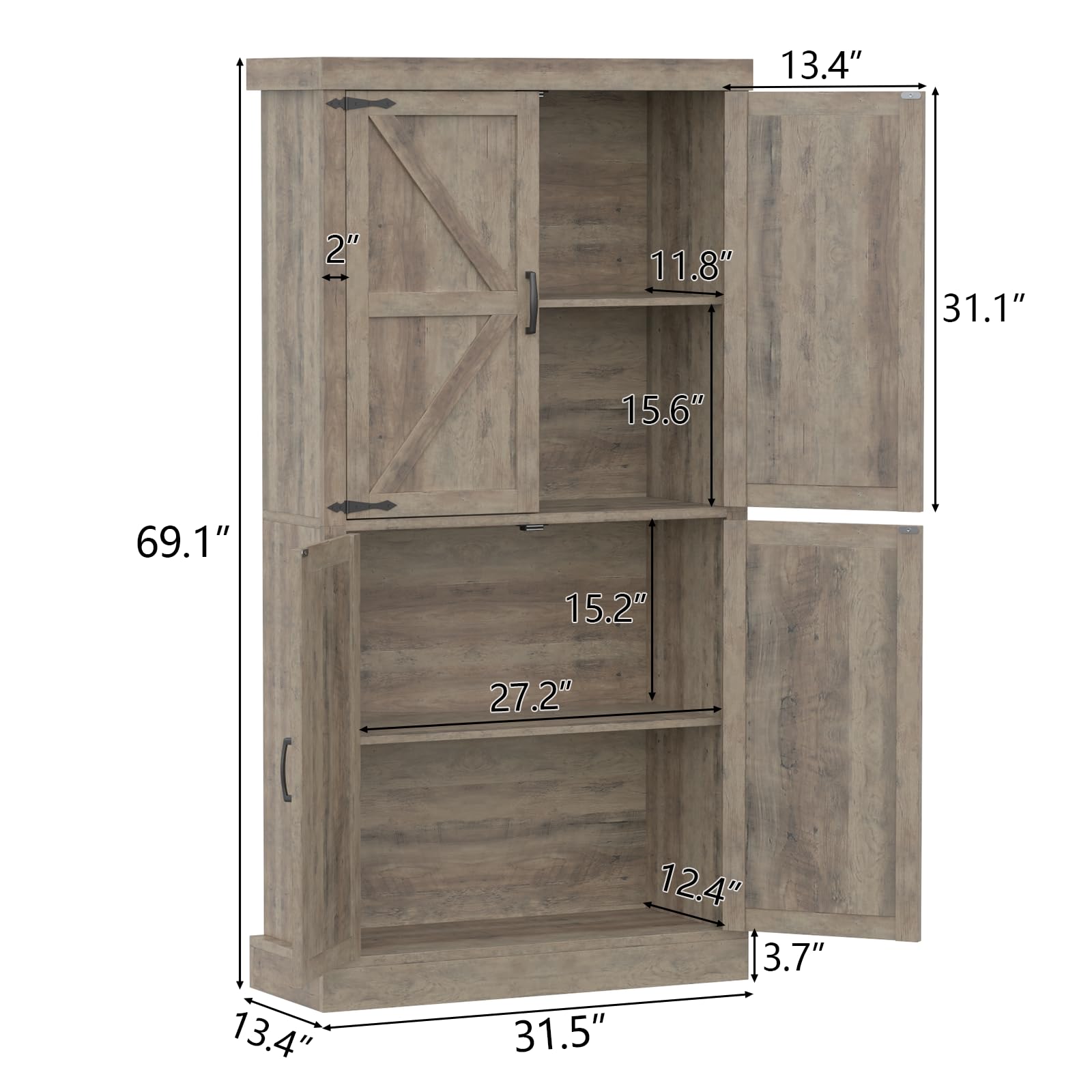 Farmhouse Kitchen Pantry Cabinet,69.1" Tall Kitchen Storage Cabinet with Adjustable Shelves