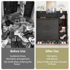 Auromie Rustic Plus: Free Standing Shoe Organizer with 2 Flip Drawers and Adjustable Side Cabinet for Narrow Entryway and Living Room