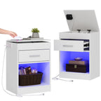 Auromie Nightstand with Charging Station and LED Lights, Concealment Furniture with RFID Lock Cabinet and Power Outlets, Bedside Table with Hidden Compartment for Valuables Storage, Black