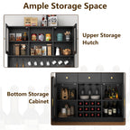 72" Tall Wine Bar Cabinet with Storage Hutch & Pegboard, Coffee Bar Cabinet with LED Lights, Modern Liquor Cabinets with 9-grid Wine & Glass Racks, Pantry Cabinet for Kitchen, Living Room (Black)