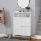 Auromie Tipping Bucket Shoe Storage Cabinet with 2 Flip Drawers, Modern Entryway Shoe Rack with Storage Top Cubby, Narrow Slim Hidden Organizer with Doors, Freestanding (Black)