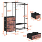 Auromie Clothes Rack with 5 Drawers & 4 Storage Shelves, 59.1W*70.9H Heavy Duty Clothing Rack with 2 Hanging Rods, Wardrobe Closet Organizer System with 5 Hooks, Freestanding Garment Rack (Rustic)