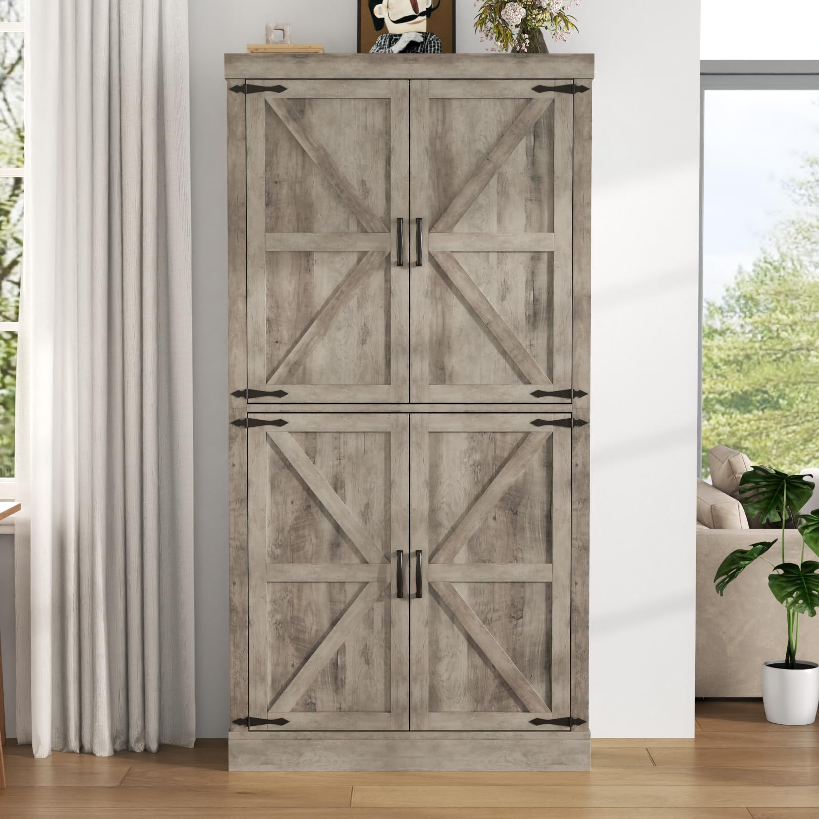 Farmhouse Kitchen Pantry Cabinet,69.1" Tall Kitchen Storage Cabinet with Adjustable Shelves